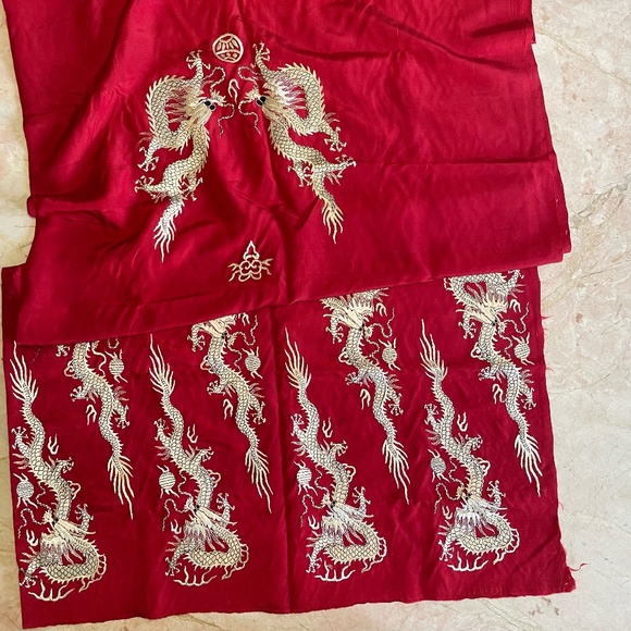 Antique silk dragon embroidered fabric tapestry